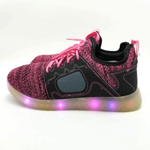 Girls Light Up Sneakers LED  Lighted Lace Up Pink Shoes Size 5 - Picture 1 of 12